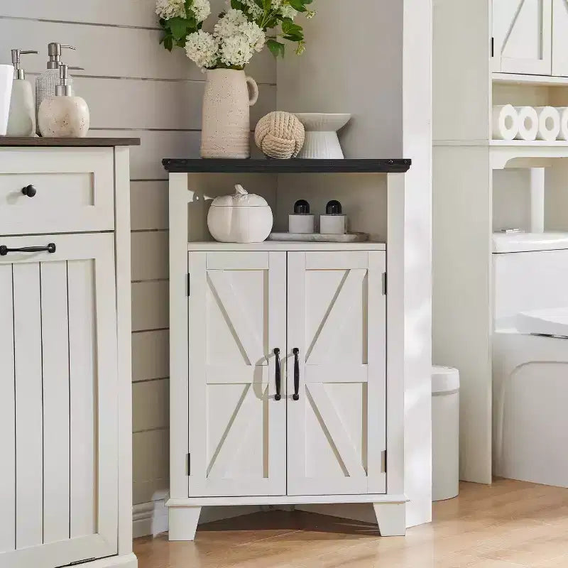 Dcolora Corner Bathroom Cabinet Farmhouse Small Corner Cabinet with Barn Door