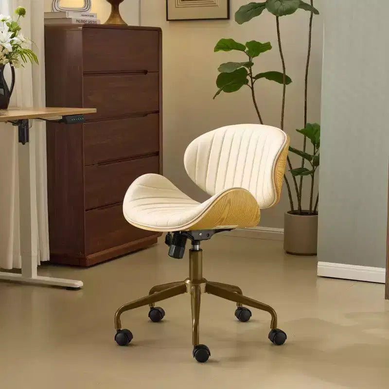 Fauteuil de bureau en PU incurvé avec piètement bronze antique