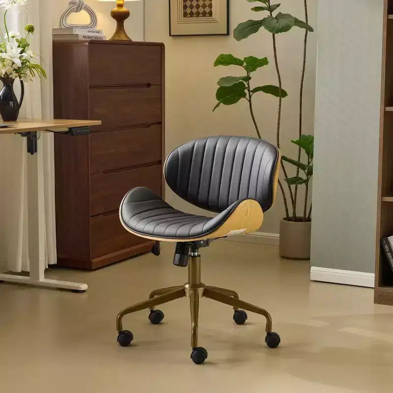 Fauteuil de bureau en PU incurvé avec piètement bronze antique