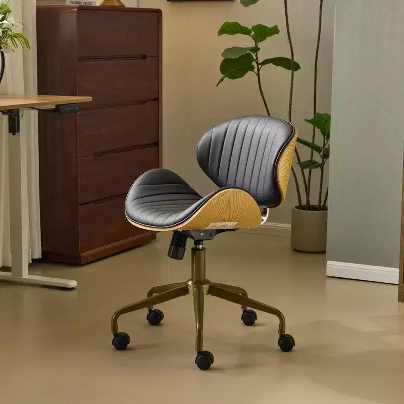 Fauteuil de bureau en PU incurvé avec piètement bronze antique
