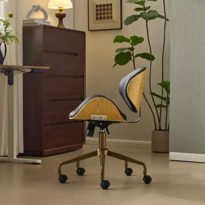 Fauteuil de bureau en PU incurvé avec piètement bronze antique