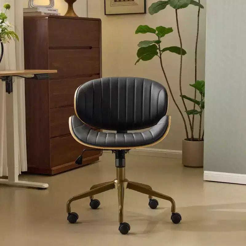 Fauteuil de bureau en PU incurvé avec piètement bronze antique