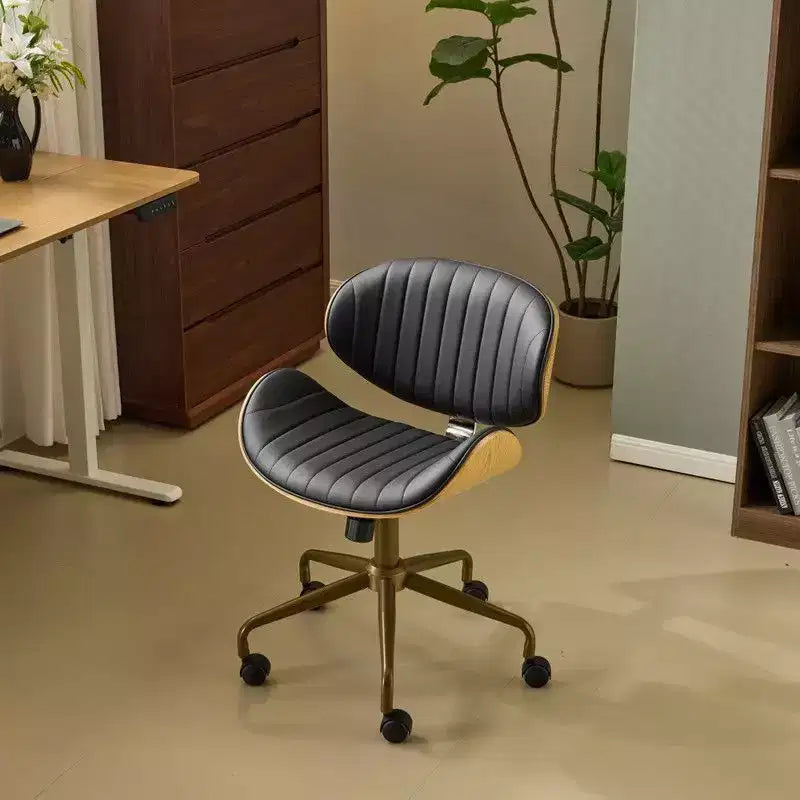 Fauteuil de bureau en PU incurvé avec piètement bronze antique