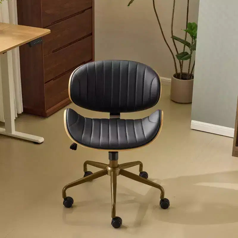Fauteuil de bureau en PU incurvé avec piètement bronze antique