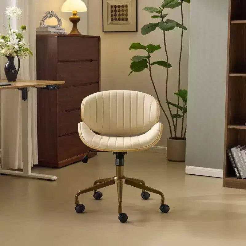 Fauteuil de bureau en PU incurvé avec piètement bronze antique