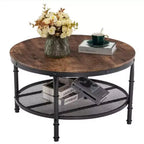 Table basse ronde à double plateau, base noire