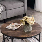 Table basse ronde à double plateau, base noire
