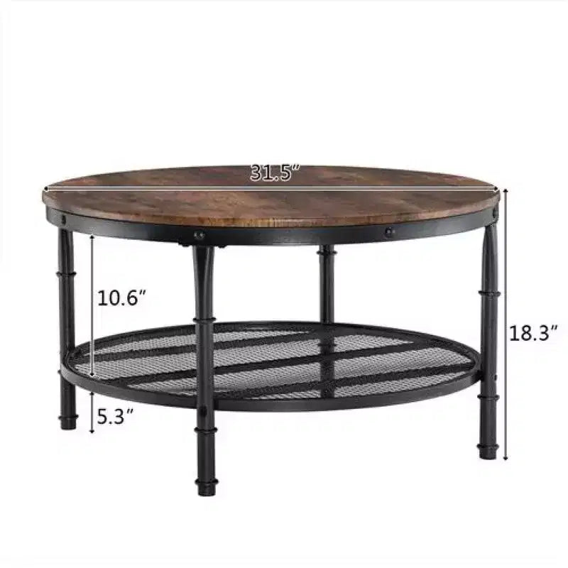 Table basse ronde à double plateau, base noire