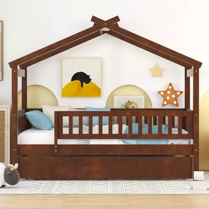 Lit Cabane avec Lit Gigogne Style Montessori avec Barrières de Sécurité