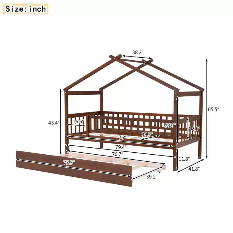 Lit Cabane avec Lit Gigogne Style Montessori avec Barrières de Sécurité