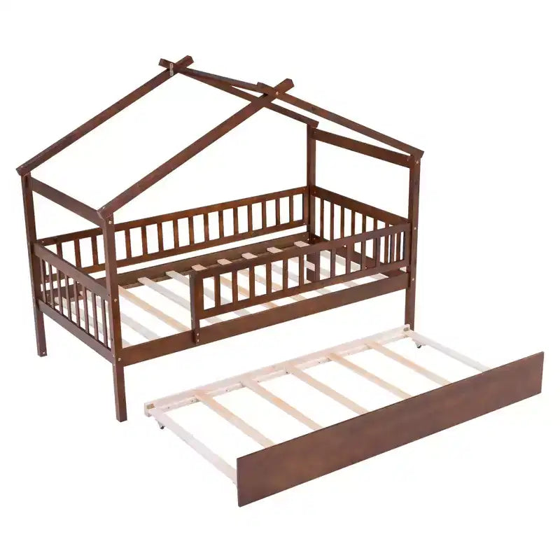 Lit Cabane avec Lit Gigogne Style Montessori avec Barrières de Sécurité