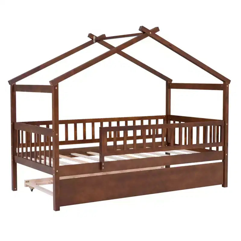 Lit Cabane avec Lit Gigogne Style Montessori avec Barrières de Sécurité