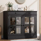 Kitchen Storage Cabinet 2 Glass Door Buffet Sideboard with a Large Storage Drawer with Adjustable Shelf for Dining Room Kitchen Entryway