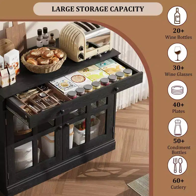 Meuble de Rangement de Cuisine Buffet 2 Portes Vitrées