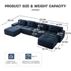 Canapé modulaire moderne en U en velours côtelé avec 2 poufs mobiles
