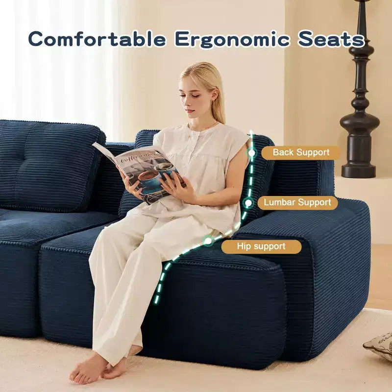Canapé modulaire moderne en U en velours côtelé avec 2 poufs mobiles