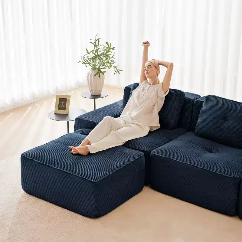 Canapé modulaire moderne en U en velours côtelé avec 2 poufs mobiles