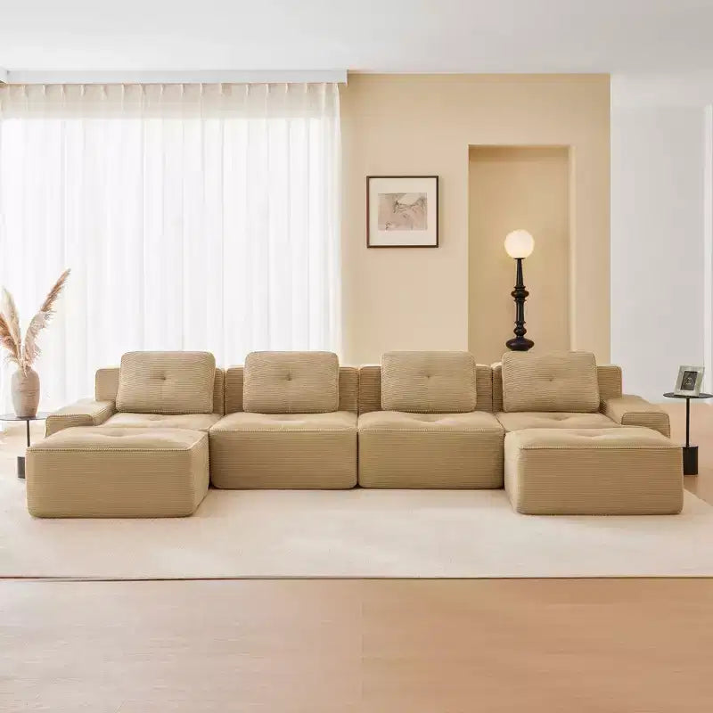 Canapé modulaire moderne en U en velours côtelé avec 2 poufs mobiles