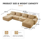 Canapé modulaire moderne en U en velours côtelé avec 2 poufs mobiles