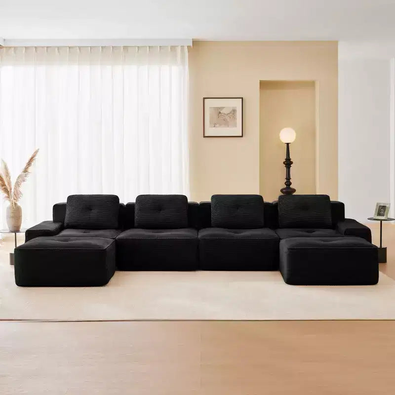 Canapé modulaire moderne en U en velours côtelé avec 2 poufs mobiles