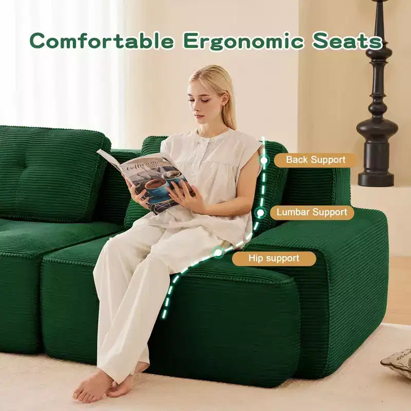 Canapé modulaire moderne en U en velours côtelé avec 2 poufs mobiles