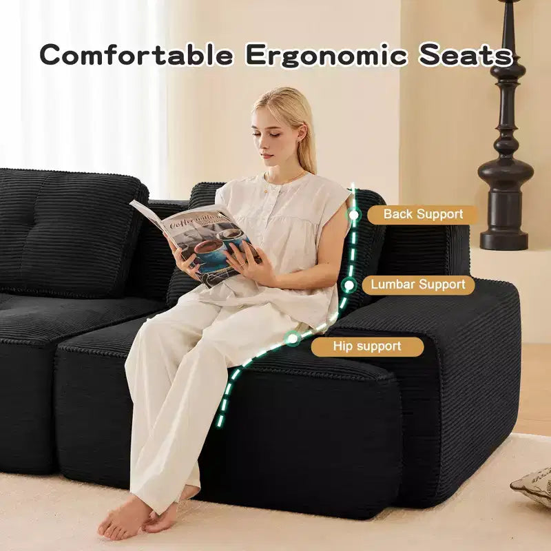 Canapé modulaire moderne en U en velours côtelé avec 2 poufs mobiles