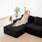 Canapé modulaire moderne en U en velours côtelé avec 2 poufs mobiles