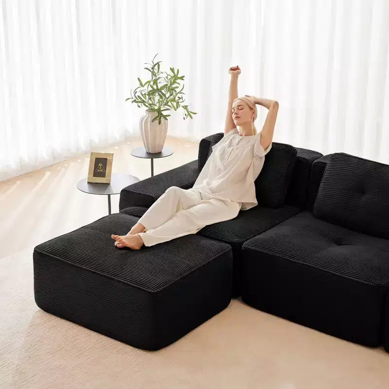 Canapé modulaire moderne en U en velours côtelé avec 2 poufs mobiles