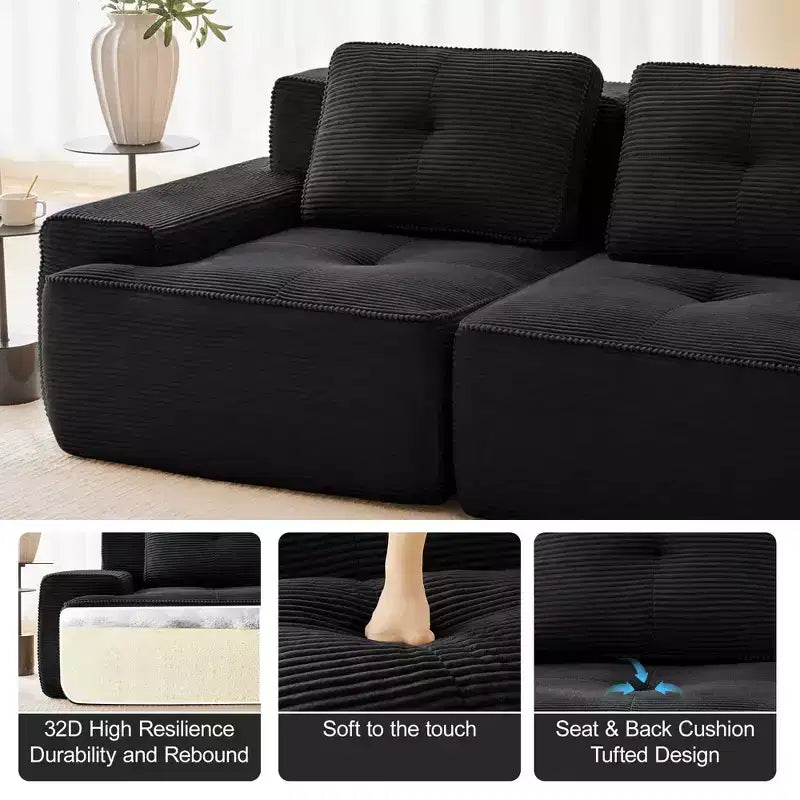 Canapé modulaire moderne en U en velours côtelé avec 2 poufs mobiles