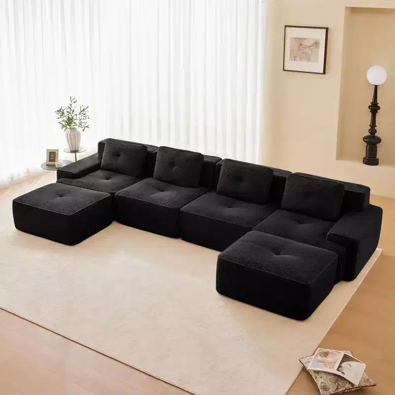 Canapé modulaire moderne en U en velours côtelé avec 2 poufs mobiles