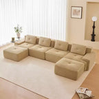 153 Modern U-Shaped Modular Sectional Sofa for Living Room Corduroy Fabric 4-Seater Couch with Deep Seat and 2-Movable Ottoman Camel