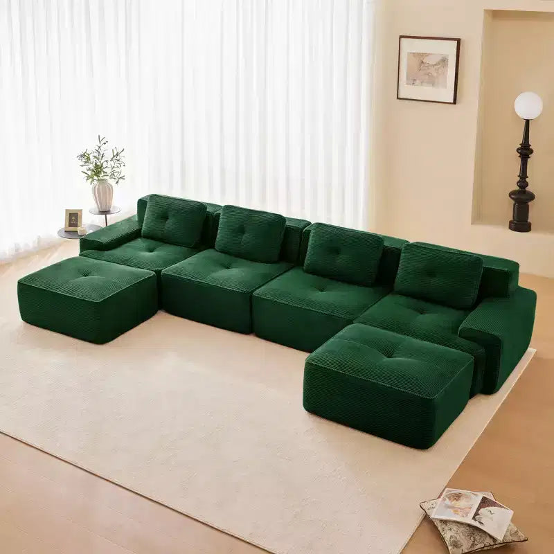 Canapé modulaire moderne en U en velours côtelé avec 2 poufs mobiles