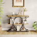 39 Industrial Entryway Table 3-Tier Console Table Sofa Table with Circle Metal Frame Accent Table with Wooden Storage Shelves for Living Room