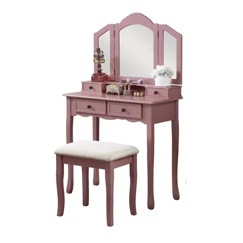 Sanlo Wooden Vanity Make Up Table and Stool Set Rose Gold