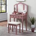Table de maquillage et tabouret en bois or rose