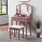 Table de maquillage et tabouret en bois or rose