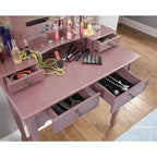 Table de maquillage et tabouret en bois or rose