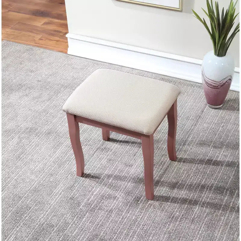 Table de maquillage et tabouret en bois or rose