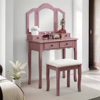 Table de maquillage et tabouret en bois or rose