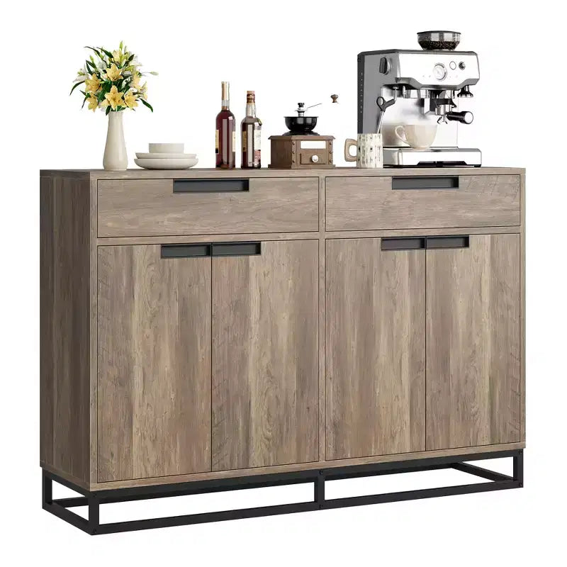 55 Sideboard Credenza Modern Buffet Storage Cabinet with 4 Doors & Metal Base Adjustable Shelves Accent Coffee Bar Table for Dining Room