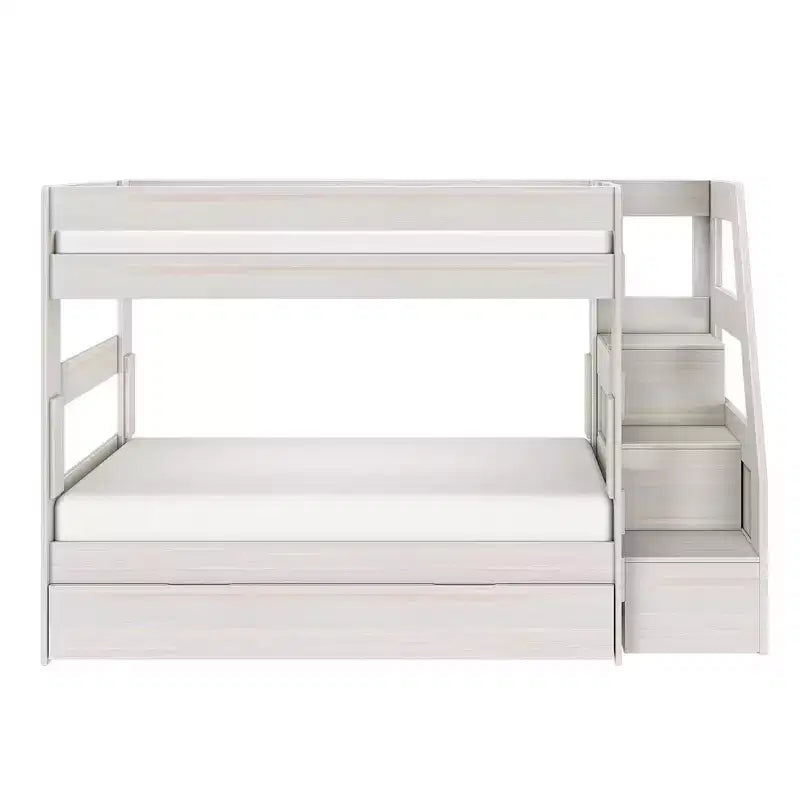 Lit superposé double sur double de style moderne campagnard avec escalier et lit gigogne