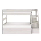 Lit superposé double sur double de style moderne campagnard avec escalier et lit gigogne