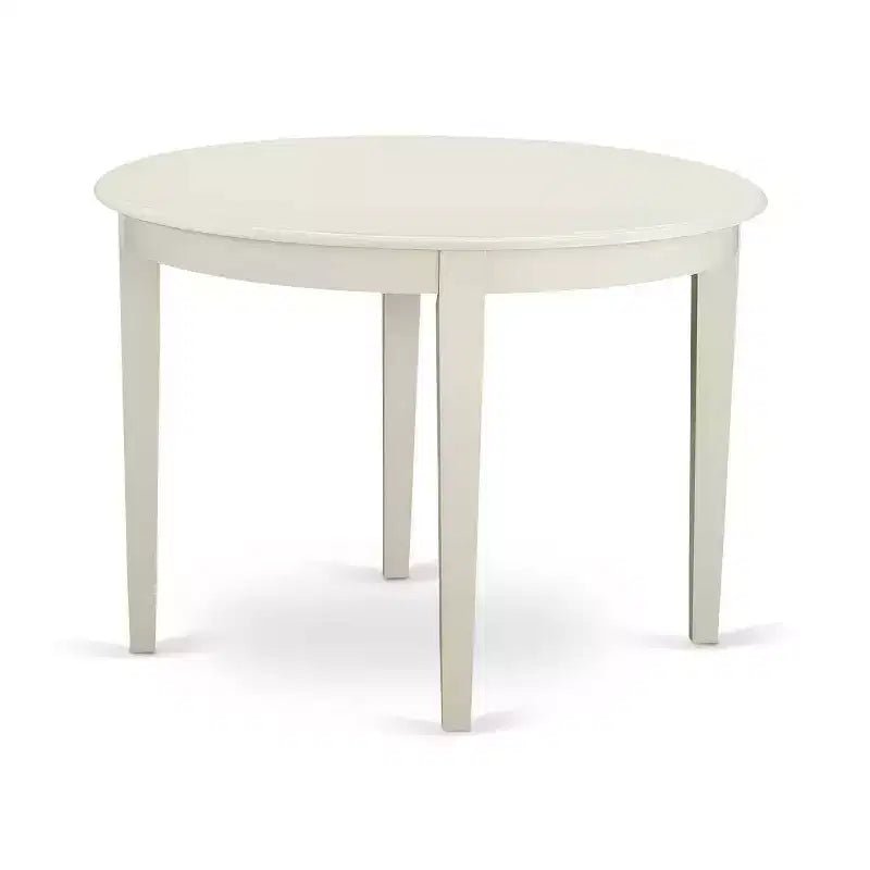 Table à manger ronde en bois massif, finition blanc lin