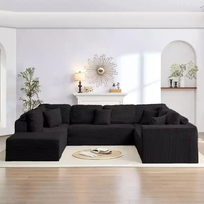 Canapé modulaire en velours côtelé en U moderne 7 places avec sièges profonds