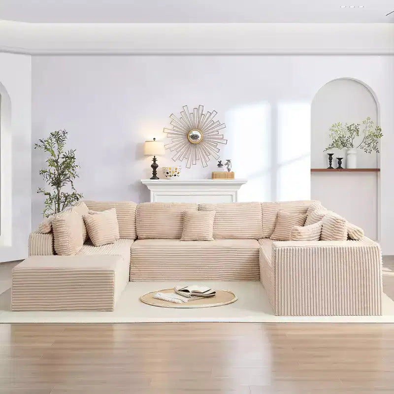 Canapé modulaire en velours côtelé en U moderne 7 places avec sièges profonds