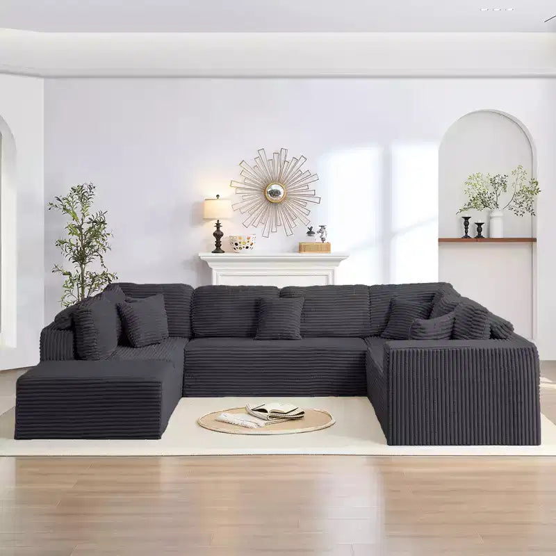 Canapé modulaire en velours côtelé en U moderne 7 places avec sièges profonds
