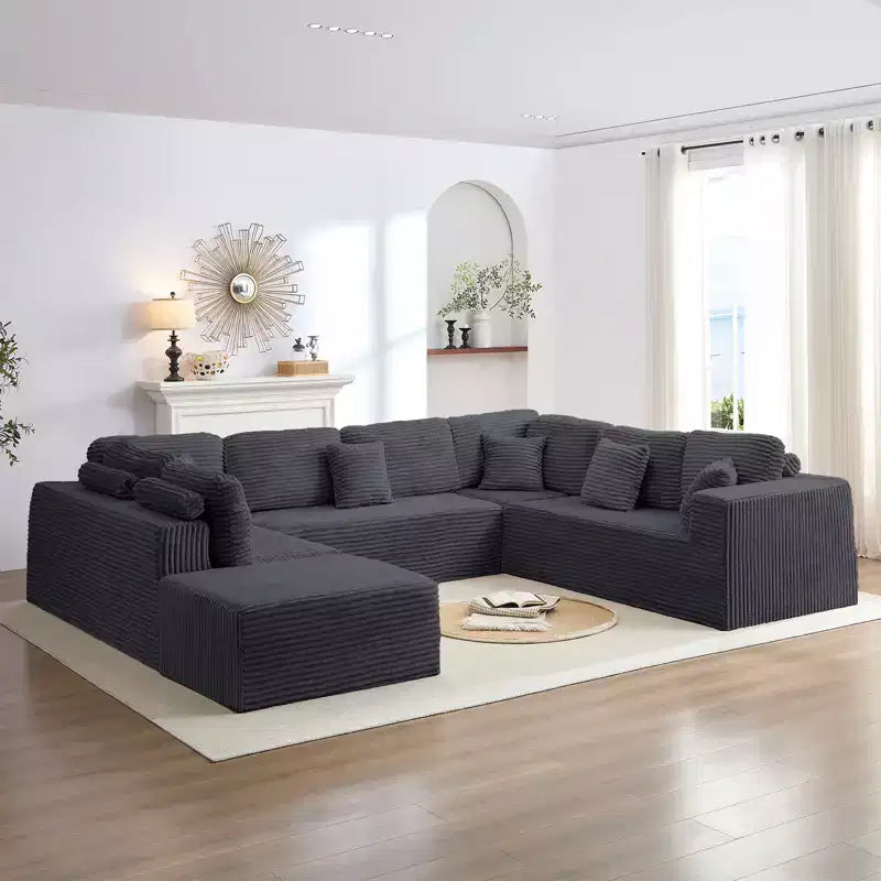 Canapé modulaire en velours côtelé en U moderne 7 places avec sièges profonds