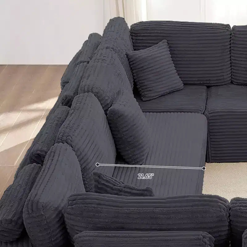 Canapé modulaire en velours côtelé en U moderne 7 places avec sièges profonds