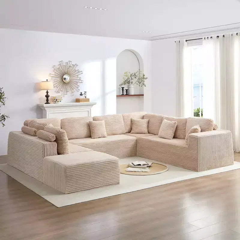 Canapé modulaire en velours côtelé en U moderne 7 places avec sièges profonds