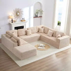 Mjkone 136 U-Shaped Modular Corduroy Sectional Sofa Modern 7-Seater Deep Seats Sofa with Movable Ottoman